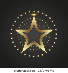 A luxury premuim star with gold line stoke on darkgradient background, used in option level, top high class, special element, high, top, banner vector illustration design.