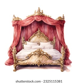 luxury princess bed illustration in watercolor