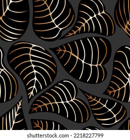 Luxury printable seamless pattern with golden leaves on black background. Modern floral background for textile, fabric, wallpaper, wrapping, gift wrap, paper, scrapbook and packaging