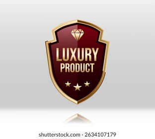 Luxury Product Badge, Stylist and elegant golden shield design. Commonly used for marketing, packaging, and branding for upscale products and services.