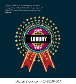 luxury product emblem. gold label with ribbon. gold emblem with ribbons.