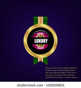 luxury product emblem. gold label with ribbon. gold emblem with ribbons.