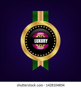 luxury product emblem. gold label with ribbon. gold emblem with ribbons.