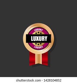 luxury product emblem. gold label with ribbon. gold emblem with ribbons.