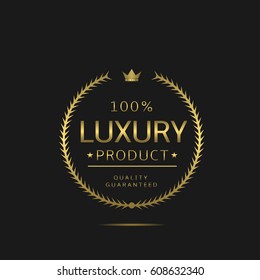 Luxury product label. Golden laurel wreath, sale promotion icon