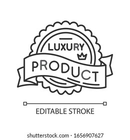 Luxury product pixel perfect linear icon. Thin line customizable illustration. Brand superior status contour symbol. Premium quality goods badge vector isolated outline drawing. Editable stroke