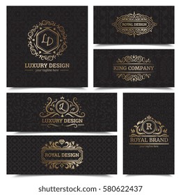 Luxury products labels design set with royal brand symbols flat isolated vector illustration