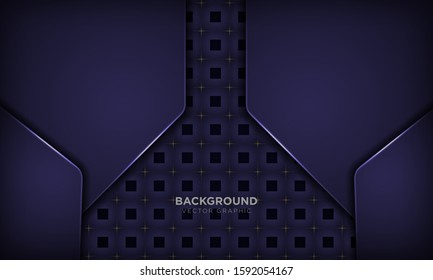 Luxury purple abstract background with square geometric pattern and golden light decoration. Modern technology concept. Vector illustration.