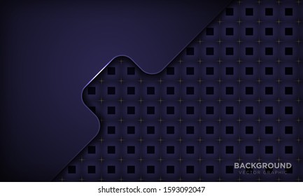 Luxury purple abstract background with square geometric pattern and golden light decoration. Modern technology concept. Vector illustration.