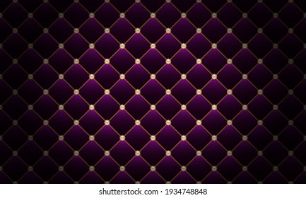 Luxury purple background with golden chains and pearl beads. Vector illustration. Upholstery background.