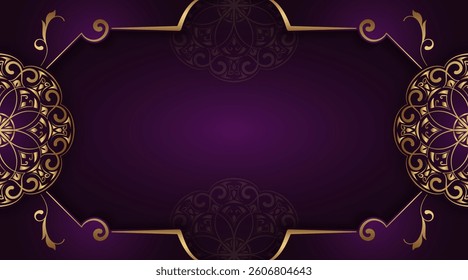 Luxury purple background with golden mandala ornament