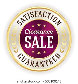 Luxury purple clearance sale button / badge with gold border on white background