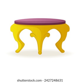 Luxury purple furniture of colorful set. This image beautifully captures a luxury stool in a colorful style, showcasing intricate design details against a white background. Vector illustration.