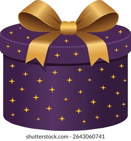 Luxury Purple Gift Box with Golden Ribbon and Star Pattern
