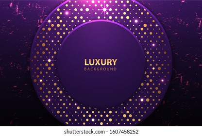 Luxury purple paper frame background with golden element decoration. Elegant and premium vector design template for use celebration cover, banner, card, text message