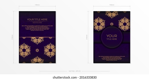 Luxury purple rectangular invitation card template with vintage abstract ornament. Elegant and classic vector elements are great for decoration.