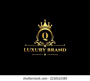 Luxury Q Letter Initial mit Royal Template.elegant mit Kronlogo Vektorgrafik, Creative Lettering Logo Vektor Illustration.