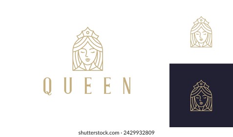 ilustración vectorial de logotipo de la reina de lujo, plantilla de logotipo de línea de mujer de belleza