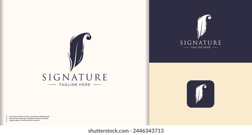 luxury quill pen signature handwriting logotype, inspiration feather ink design template.