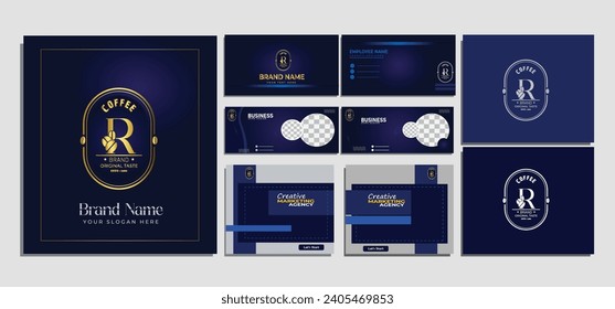 luxury R letter Coffee bean logo design template elements - vector sign. R Letter logo for business card, social post, cover photo corporate identity. luxury letter logo.