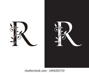 Luxury R Letter Logo,vintage floral logo icon perfect for fashion, restaurant, cafe, hotel and many company.
