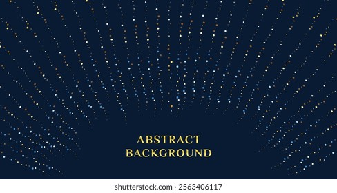 Luxury radial gold Particles and element as an ornament over dark blue background