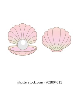 Luxury rainbow pearl in a clam shell vector illustration isolated on a white background.