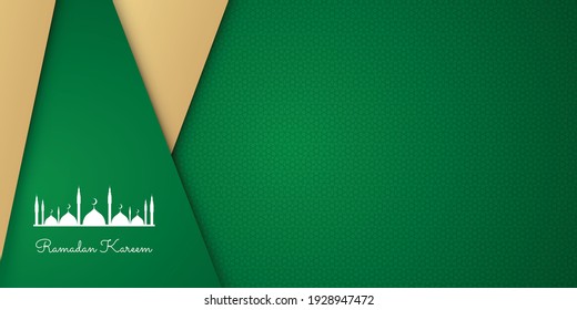 Luxury ramadan background with green arabesque pattern arabic islamic east style. Decorative design with mosque and golden line texture for poster, cover, brochure, flier, banner, greeting card