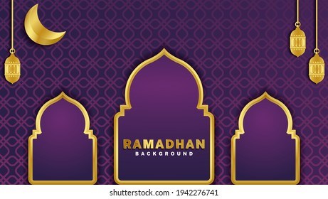 luxury ramadan background with moon and lamp
