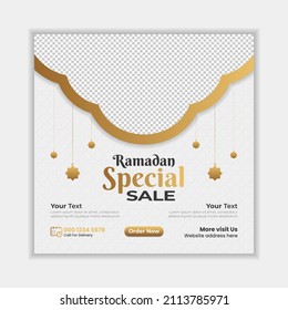 Luxury Ramadan Sale Banner social media post Template with Background