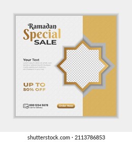 Luxury Ramadan Sale Banner social media post Template with Background