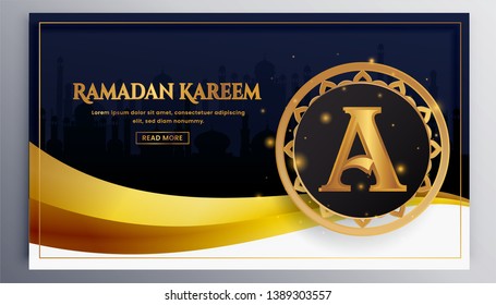 Luxury Ramadan vector background. With the luxurygold Arabic Ramadan Kareem ornament. Creative design greeting card, website header and banner, poster. Traditional Islamic holy holiday