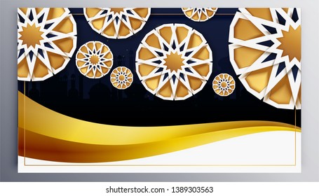 Luxury Ramadan vector background. With the luxurygold Arabic Ramadan Kareem ornament. Creative design greeting card, website header and banner, poster. Traditional Islamic holy holiday