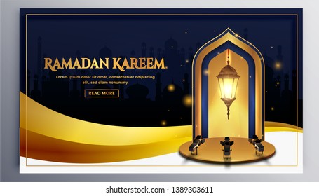 Luxury Ramadan vector background. With the luxurygold Arabic Ramadan Kareem ornament. Creative design greeting card, website header and banner, poster. Traditional Islamic holy holiday