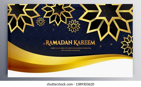 Luxury Ramadan vector background. With the luxurygold Arabic Ramadan Kareem ornament. Creative design greeting card, website header and banner, poster. Traditional Islamic holy holiday