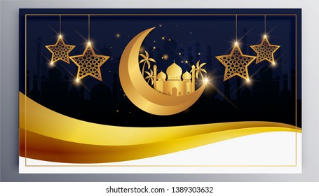 Luxury Ramadan vector background. With the luxurygold Arabic Ramadan Kareem ornament. Creative design greeting card, website header and banner, poster. Traditional Islamic holy holiday