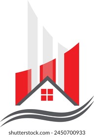 Luxury Real Estate building icon logo design. Real Estate home  or house building logo vector template royalty free download. Real Estate logo. Red, white and black color. A logo 