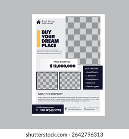 Luxo Real Estate Flyer Template Com uma impressionante casa de dois quartos com uma piscina