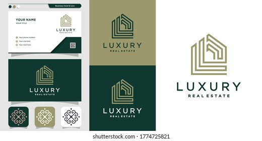 Luxury real estate logo and business card design template Premium Vector