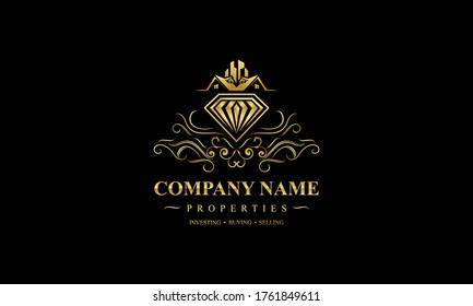 Logotipo de lujo inmobiliario colección con detalles dorados