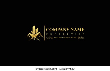 Logotipo de lujo inmobiliario colección con detalles dorados