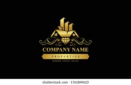 Logotipo de lujo inmobiliario colección con detalles dorados