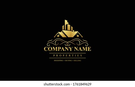 Luxury real estate logo collection with golden details