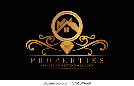 Logotipo de lujo inmobiliario colección con detalles dorados