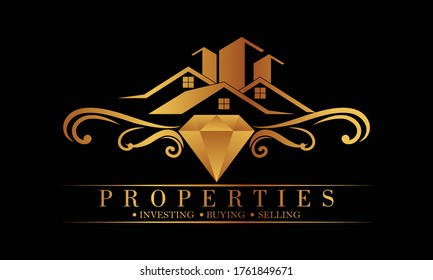 Logotipo de lujo inmobiliario colección con detalles dorados
