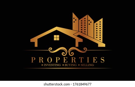 Luxury real estate logo collection with golden details