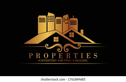 Logotipo de lujo inmobiliario colección con detalles dorados