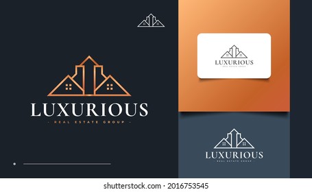 Luxury Real Estate Logo Design with Line Style. House Logo. Construction, Architecture or Building Logo