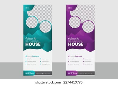 Luxury Real estate Rollup Banner stand Presentation concept with two colors scheme vector template in Business Roll Up Banner