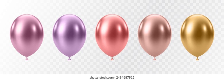 Luxury realistic balloons. 3D glossy helium balloons isolated on white background. Christmas party, birthday and anniversary decoration. Celebration design element. Vector illustration EPS10.